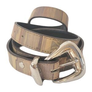 CTA Accessories Genuine Leather Belt L Brown Beige Geometric Western Boho USA